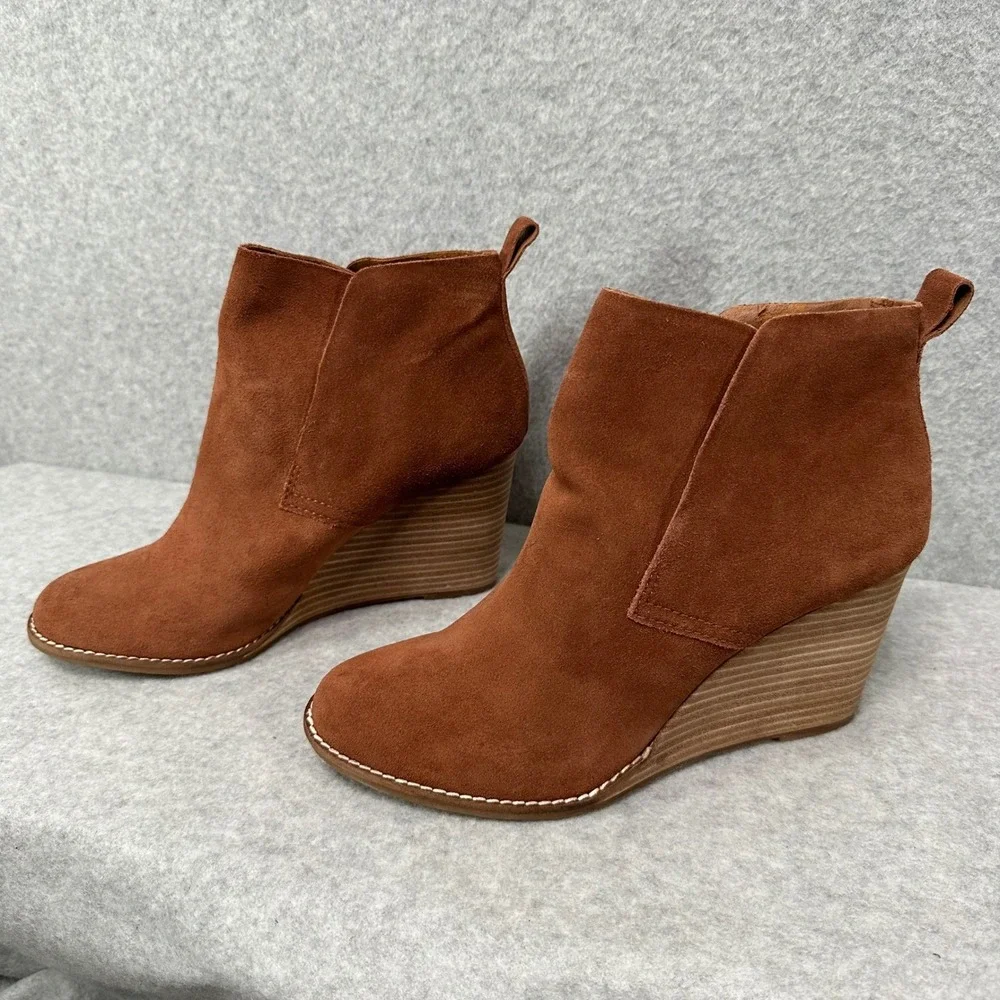 Lucky Brand Yoniana Womens 9.5 Brown Suede Wedge Ankle Booties LK-YONIANA Cognac